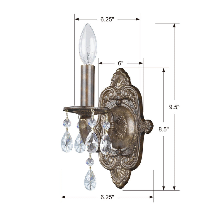 Crystorama Paris Market 1 Light Clear Crystal Antique White Sconce