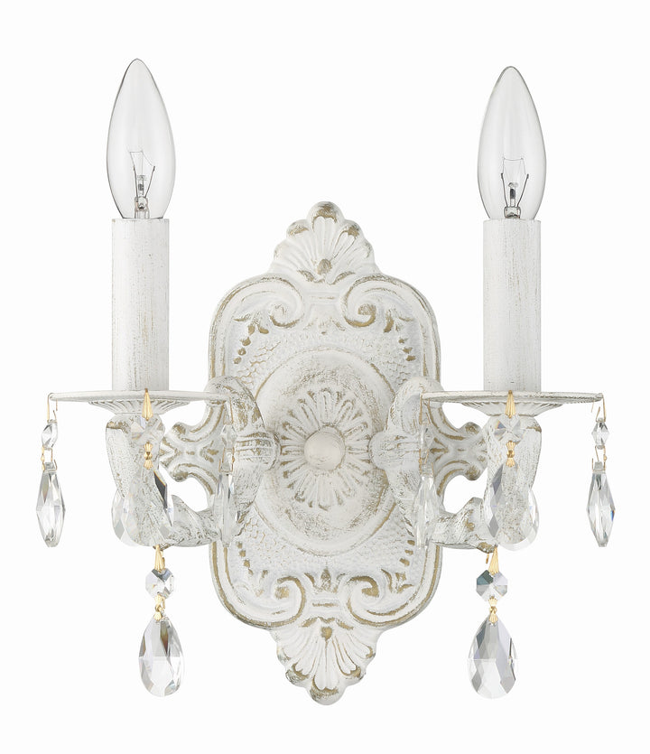 Crystorama Paris Market 2 Light Swarovski Strass Crystal Antique White Sconce