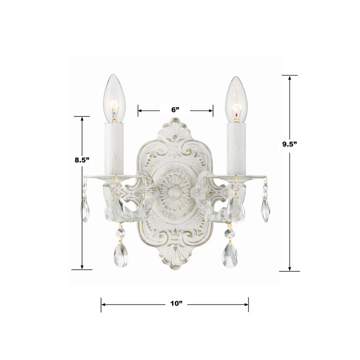 Crystorama Paris Market 2 Light Swarovski Strass Crystal Antique White Sconce