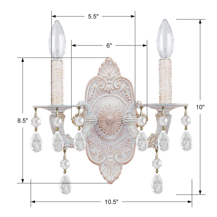 Crystorama Paris Market 2 Light Swarovski Strass Crystal Antique White Sconce