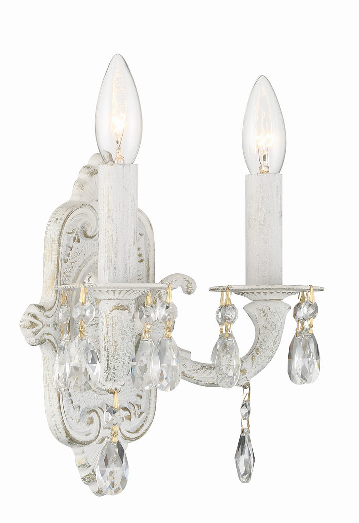 Crystorama Paris Market 2 Light Swarovski Strass Crystal Antique White Sconce