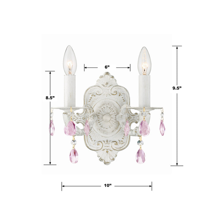 Crystorama Paris Market 2 Light Swarovski Strass Crystal Antique White Sconce