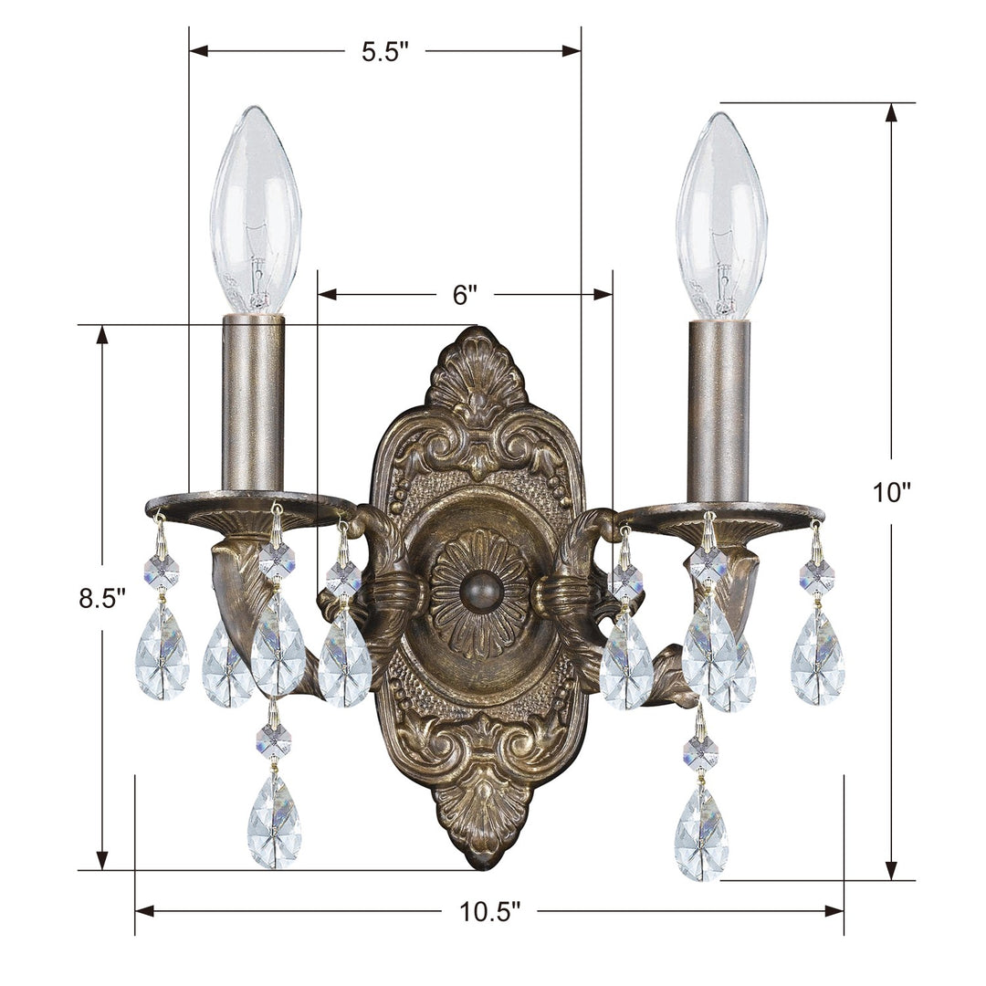 Crystorama Paris Market 2 Light Swarovski Strass Crystal Antique White Sconce