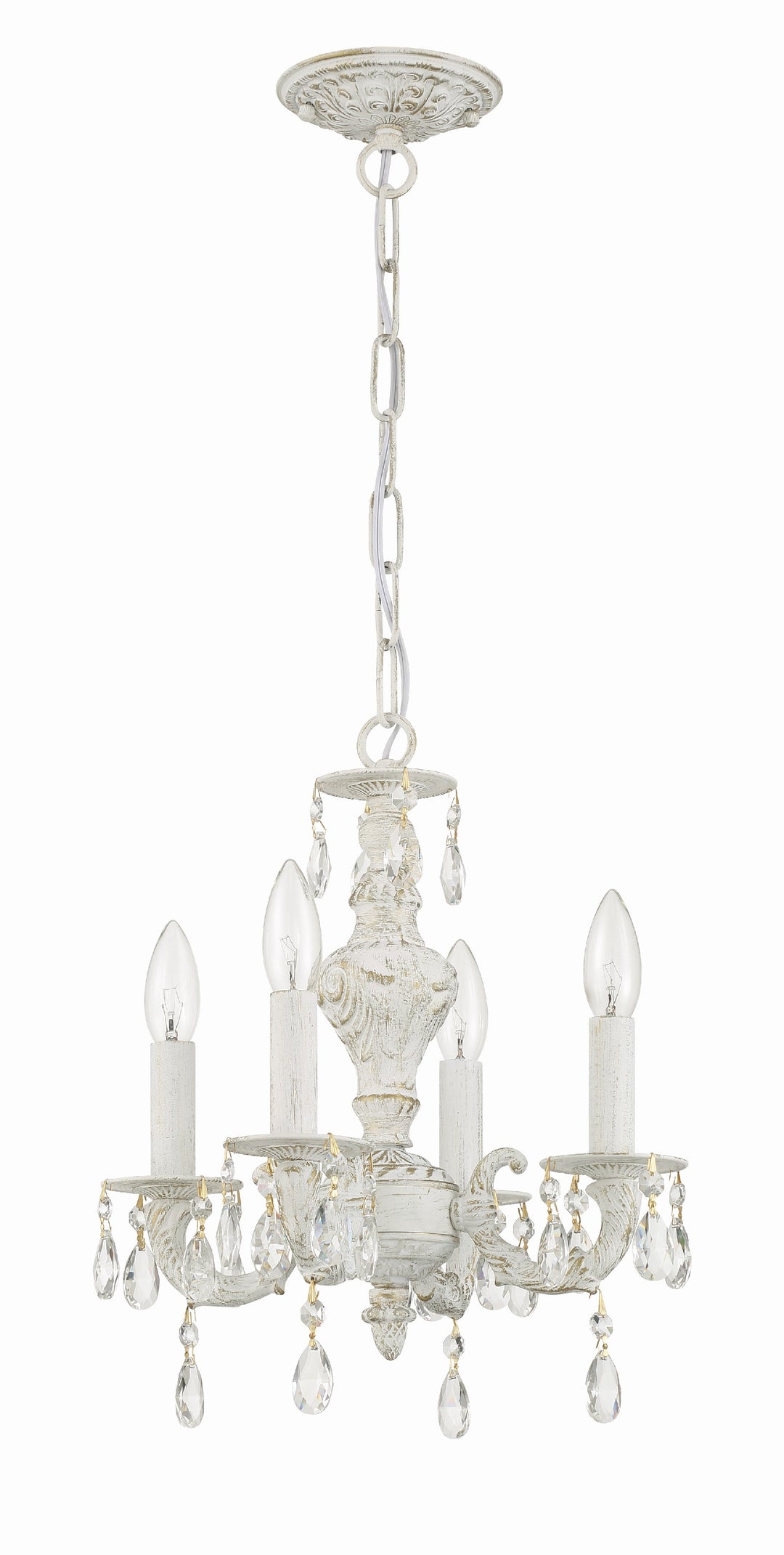 Crystorama Paris Market 4 Light Swarovski Strass Crystal Antique White Mini Chandelier