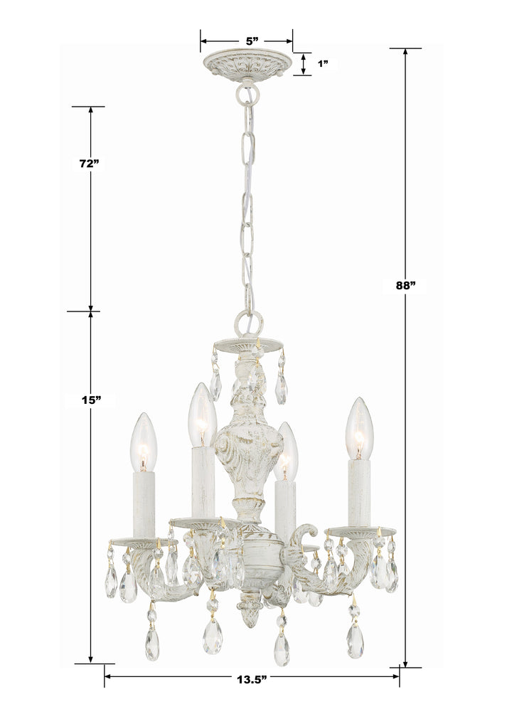 Crystorama Paris Market 4 Light Swarovski Strass Crystal Antique White Mini Chandelier