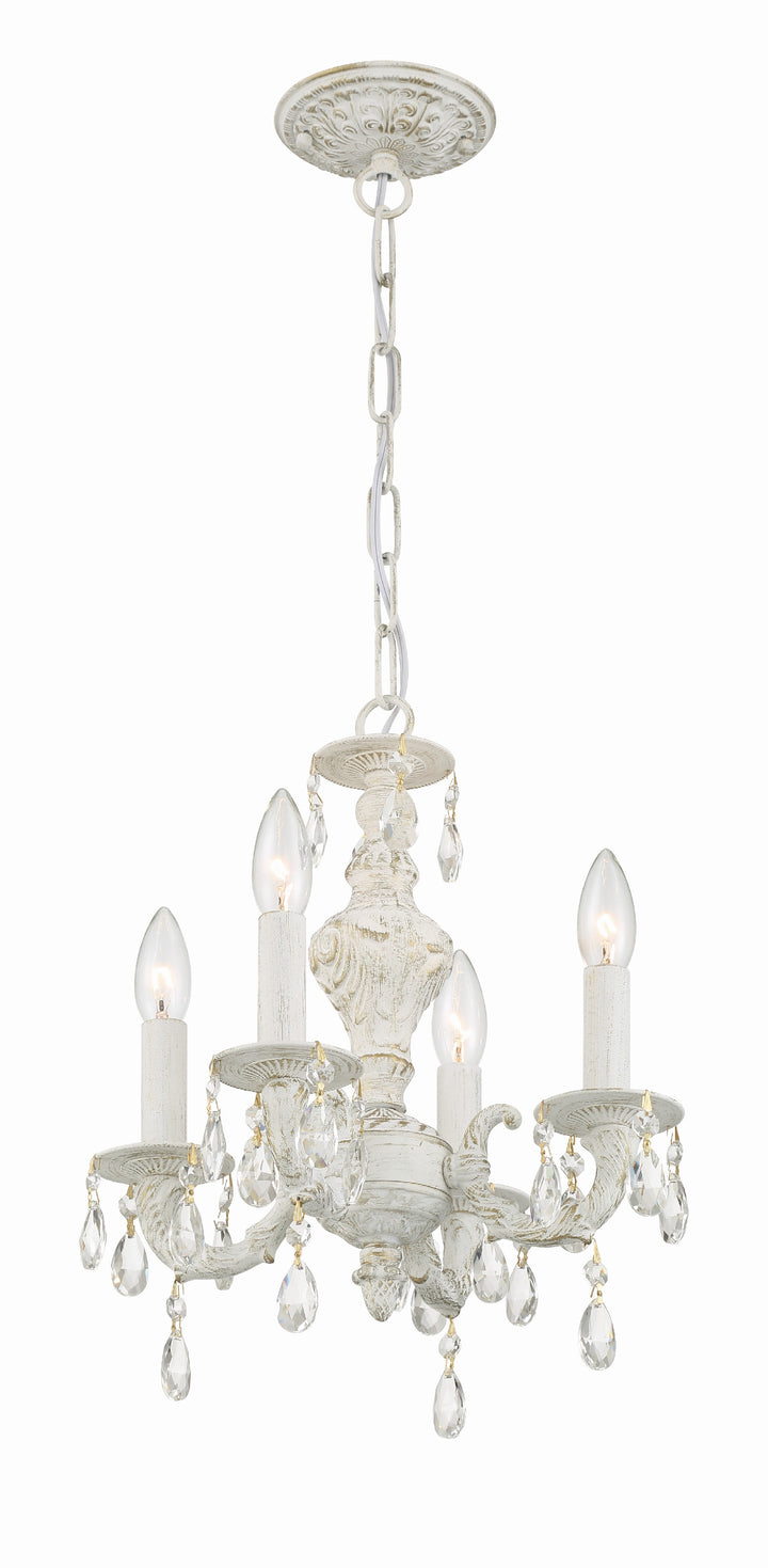 Crystorama Paris Market 4 Light Swarovski Strass Crystal Antique White Mini Chandelier