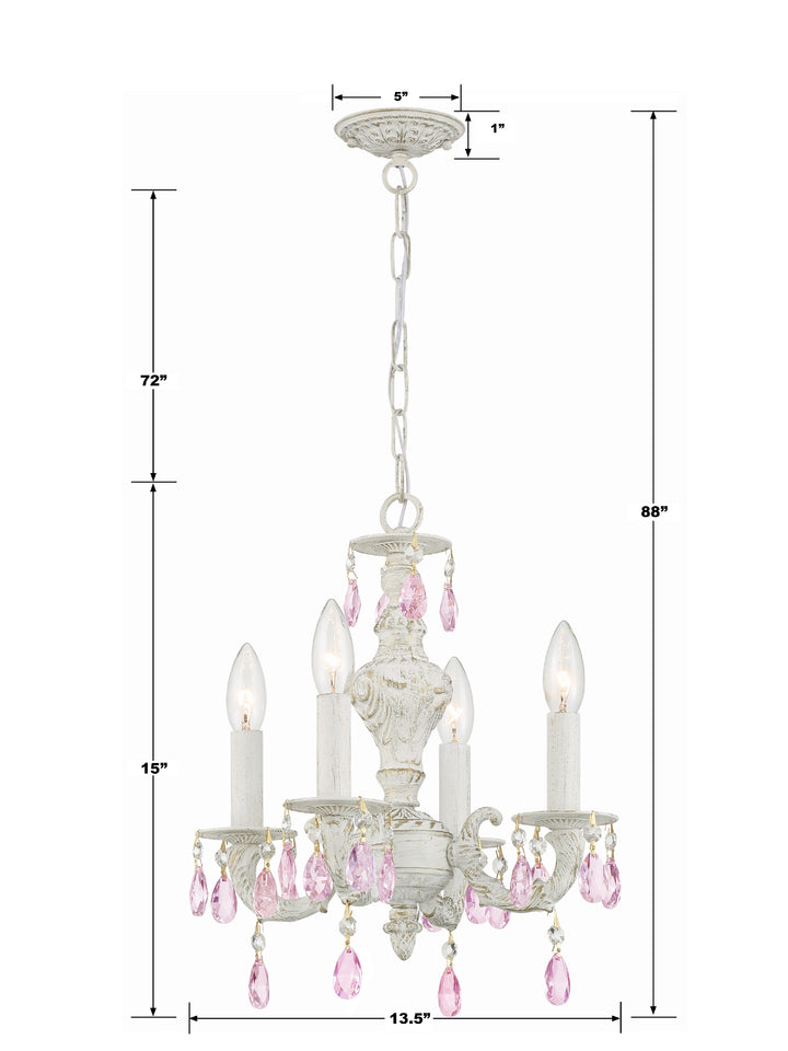 Crystorama Paris Market 4 Light Swarovski Strass Crystal Antique White Mini Chandelier