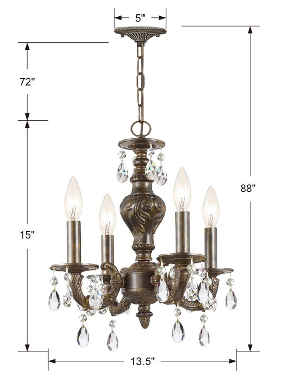 Crystorama Paris Market 4 Light Swarovski Strass Crystal Antique White Mini Chandelier