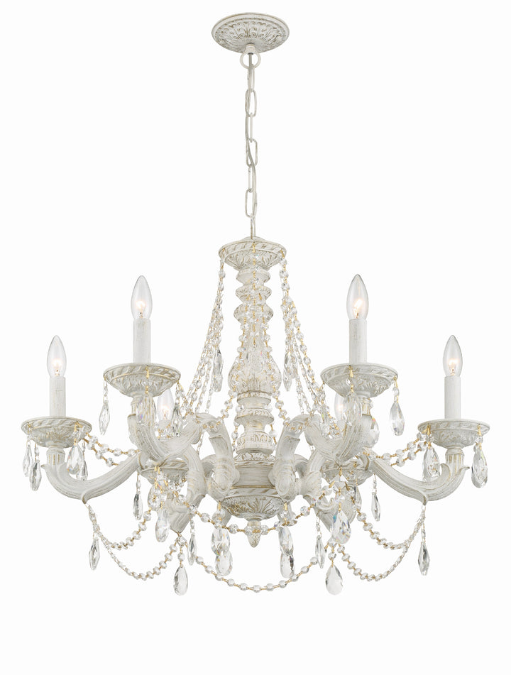 Crystorama Paris Market 6 Light Clear Italian Crystal Antique White Chandelier