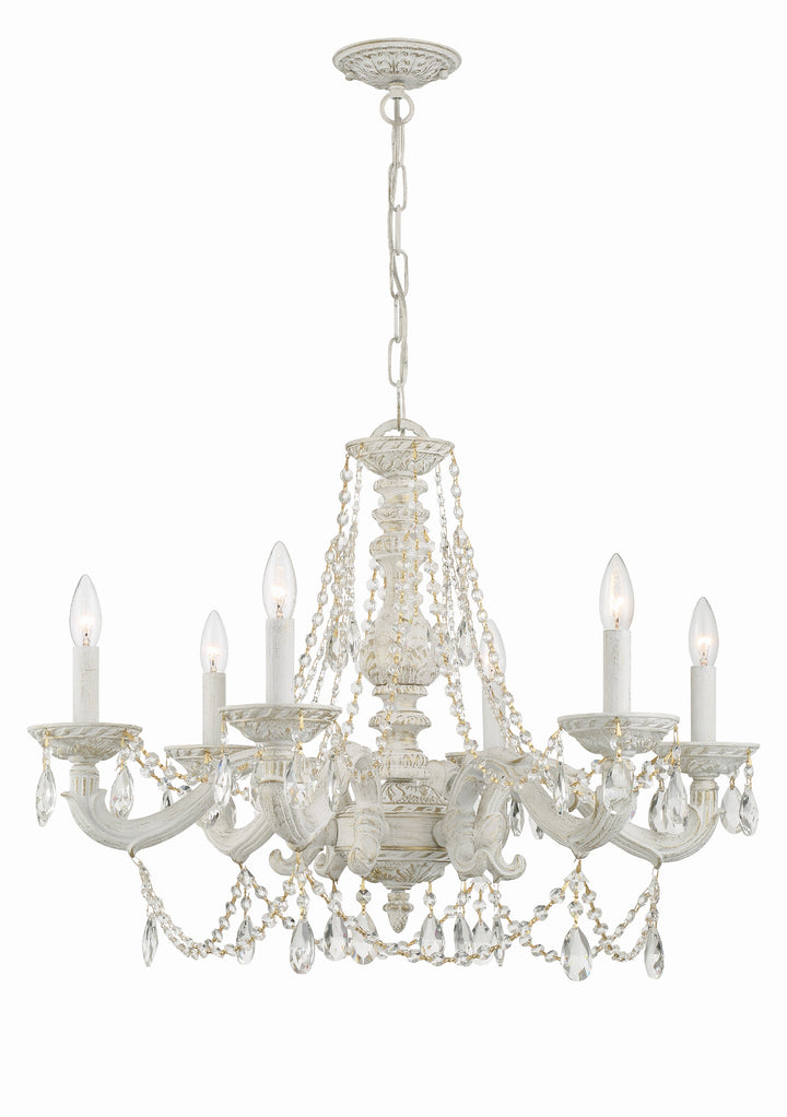 Crystorama Paris Market 6 Light Clear Italian Crystal Antique White Chandelier