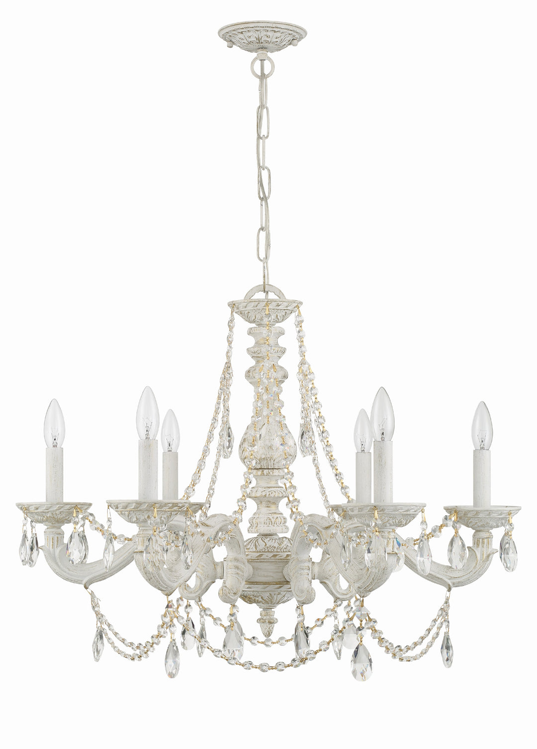 Crystorama Paris Market 6 Light Clear Italian Crystal Antique White Chandelier