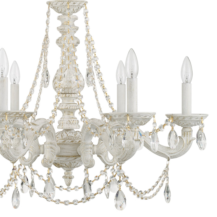 Crystorama Paris Market 6 Light Clear Italian Crystal Antique White Chandelier