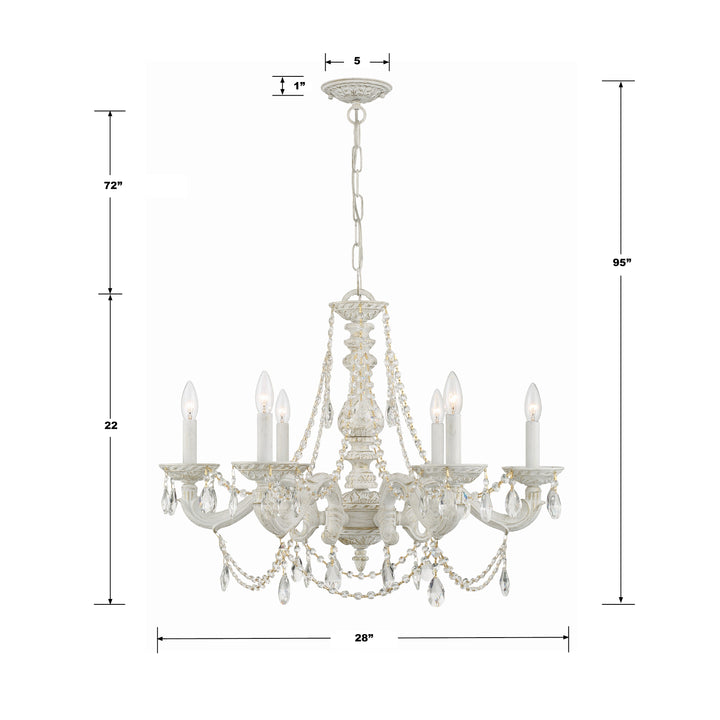 Crystorama Paris Market 6 Light Clear Italian Crystal Antique White Chandelier