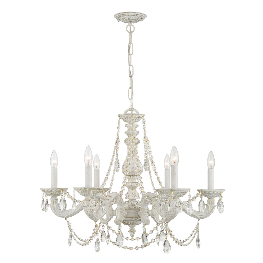 Paris Market 6 Light Clear Italian Crystal Antique White Chandelier