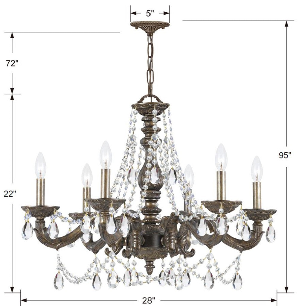 Crystorama Paris Market 6 Light Clear Italian Crystal Antique White Chandelier