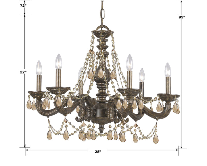 Crystorama Paris Market 6 Light Clear Italian Crystal Antique White Chandelier