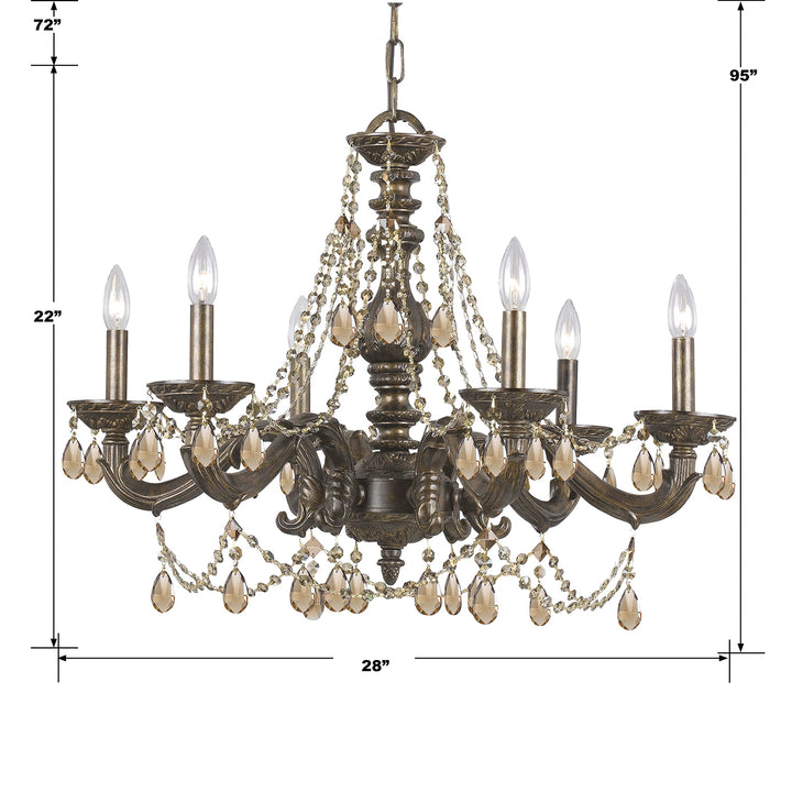 Crystorama Paris Market 6 Light Clear Italian Crystal Antique White Chandelier