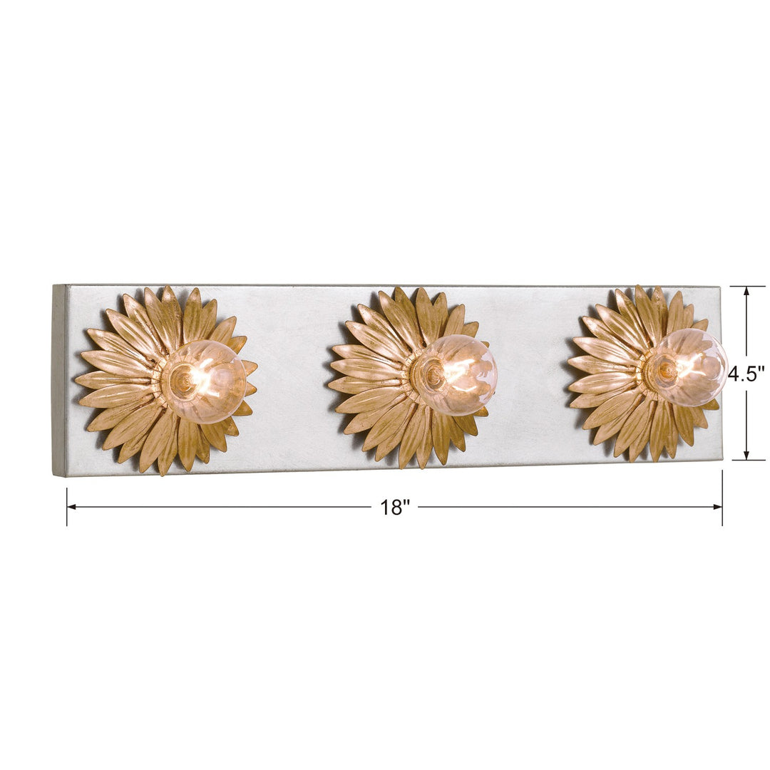 Crystorama Broche 3 Light Antique Gold + Antique Silver Bathroom Vanity