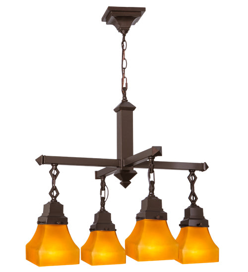 26"W Bungalow Frosted Amber 4 Lt Chandelier