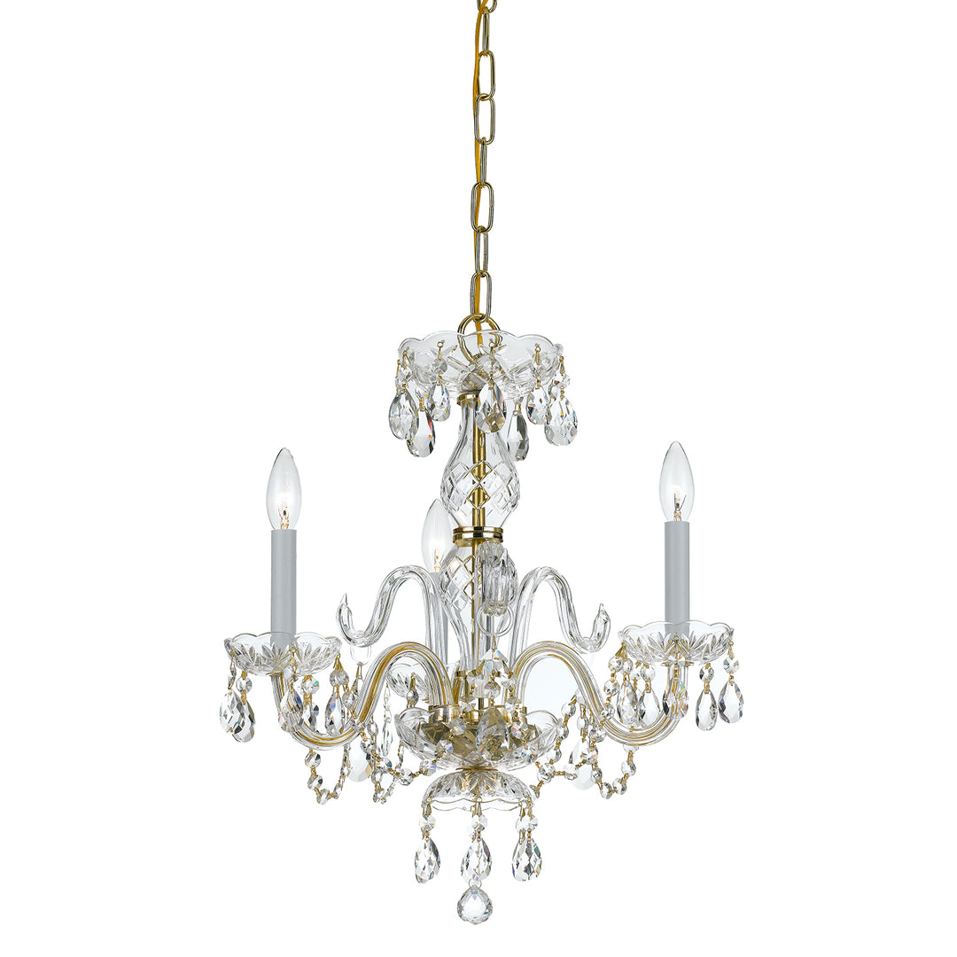 Crystorama Traditional Crystal 3 Light Clear Italian Crystal Polished Brass Mini Chandelier