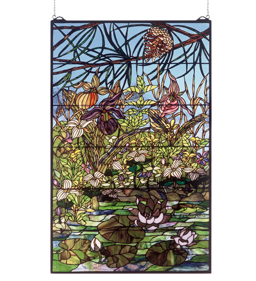 30"W X 48"H Woodland Lilypond Stained Glass Window