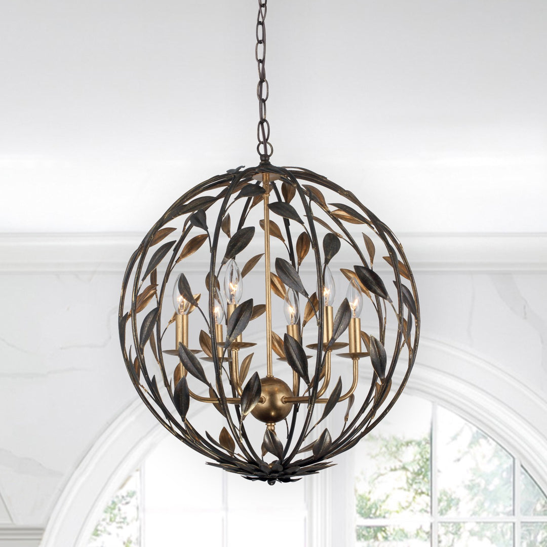 Crystorama Broche 6 Light English Bronze + Antique Gold Sphere Chandelier