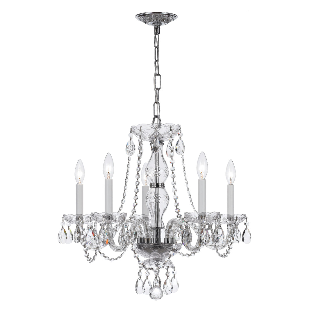 Traditional Crystal 5 Light Swarovski Strass Crystal Polished Brass Chandelier