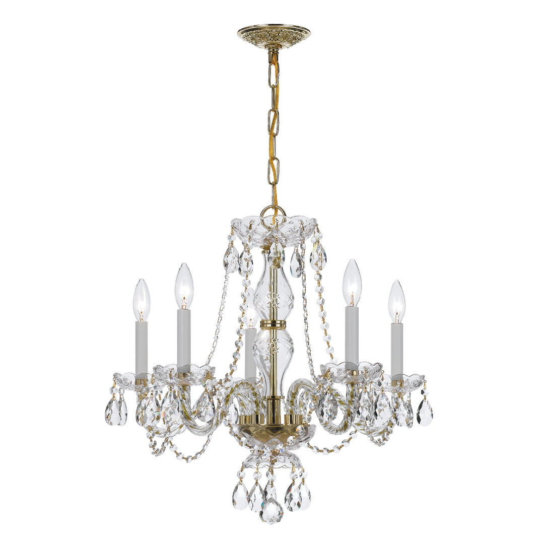 Traditional Crystal 5 Light Swarovski Strass Crystal Polished Brass Chandelier