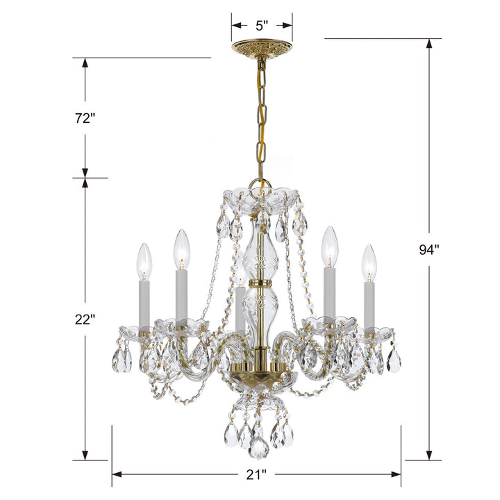 Crystorama Traditional Crystal 5 Light Swarovski Strass Crystal Polished Brass Chandelier