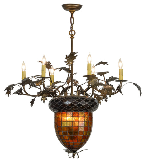 36"W Greenbriar Oak 6 Arm Chandelier