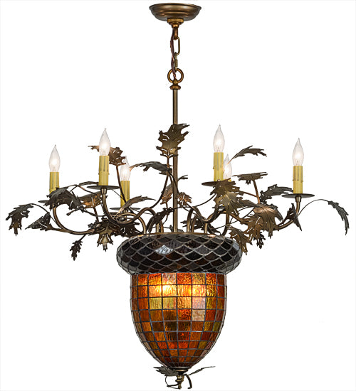 36"W Greenbriar Oak 6 Arm Chandelier