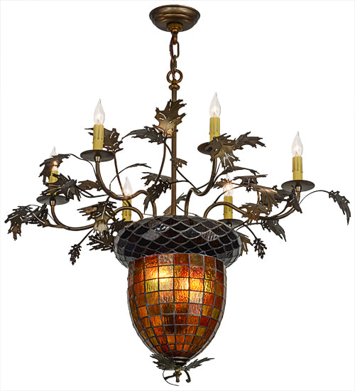 36"W Greenbriar Oak 6 Arm Chandelier