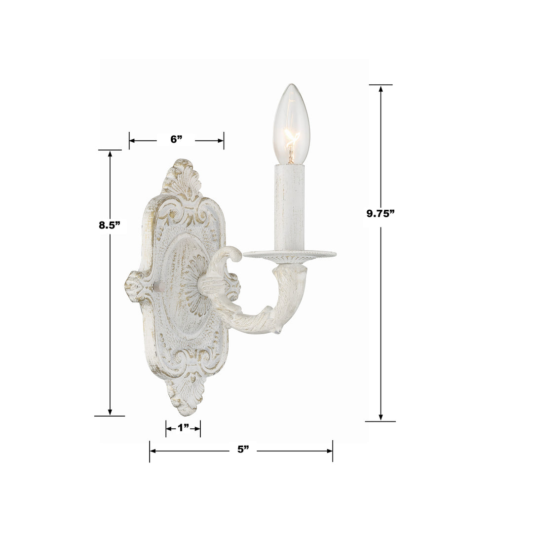 Crystorama Paris Market 1 Light Antique White Sconce