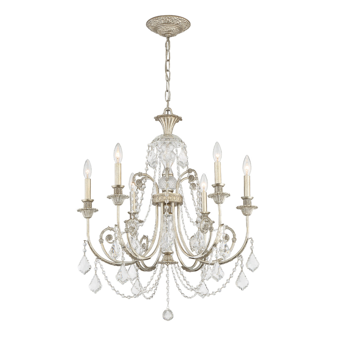 Regis 6 Light Clear Italian Crystal Olde Silver Chandelier