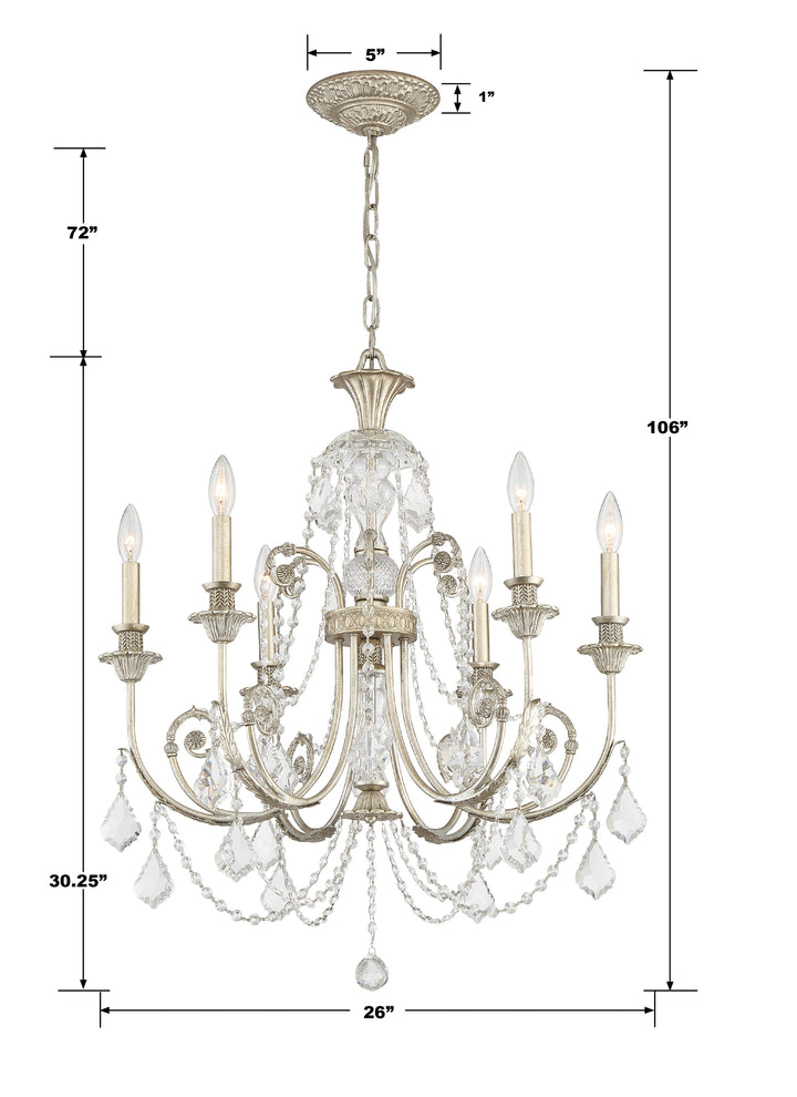 Crystorama Regis 6 Light Clear Italian Crystal Olde Silver Chandelier