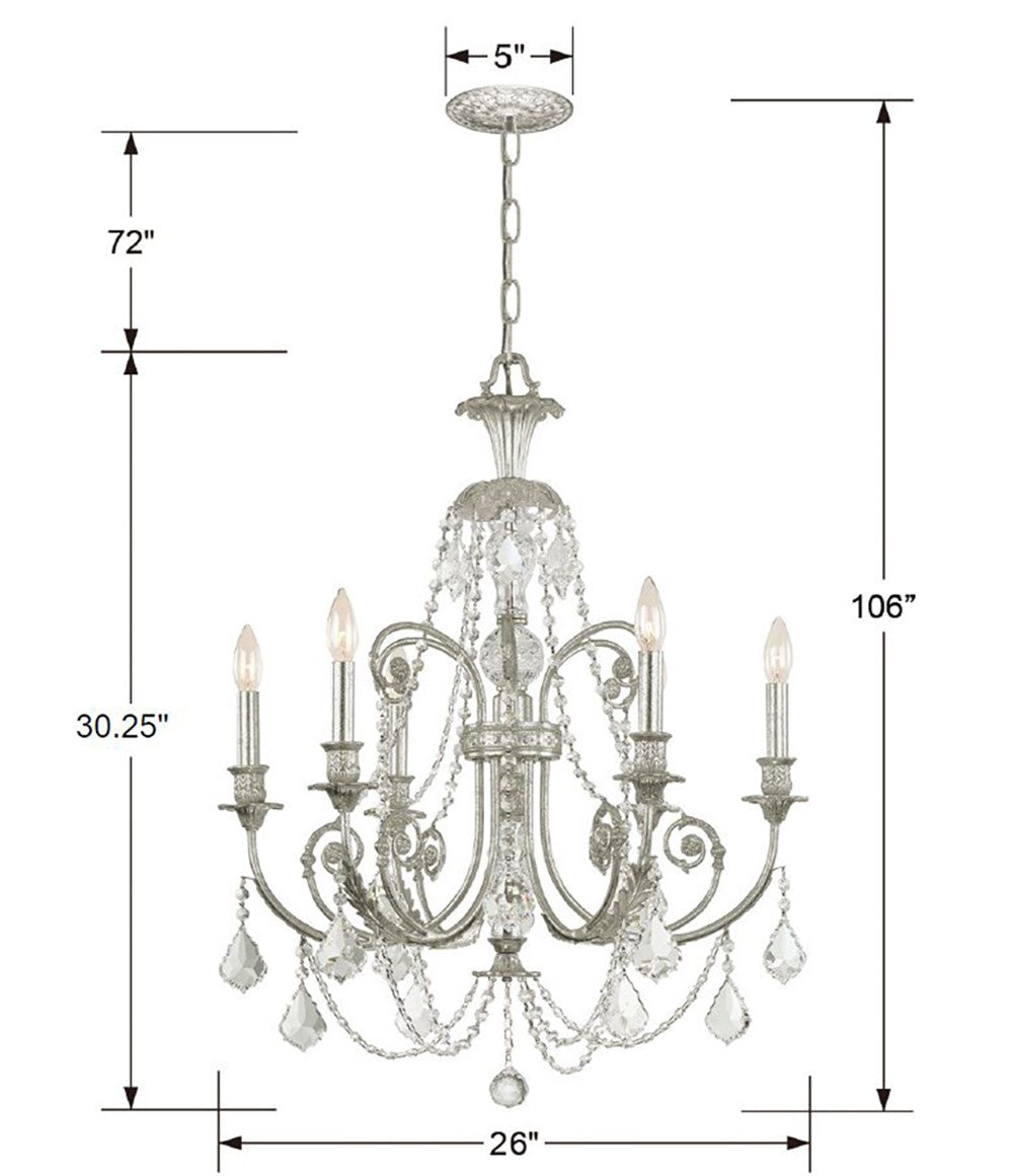 Crystorama Regis 6 Light Clear Italian Crystal Olde Silver Chandelier