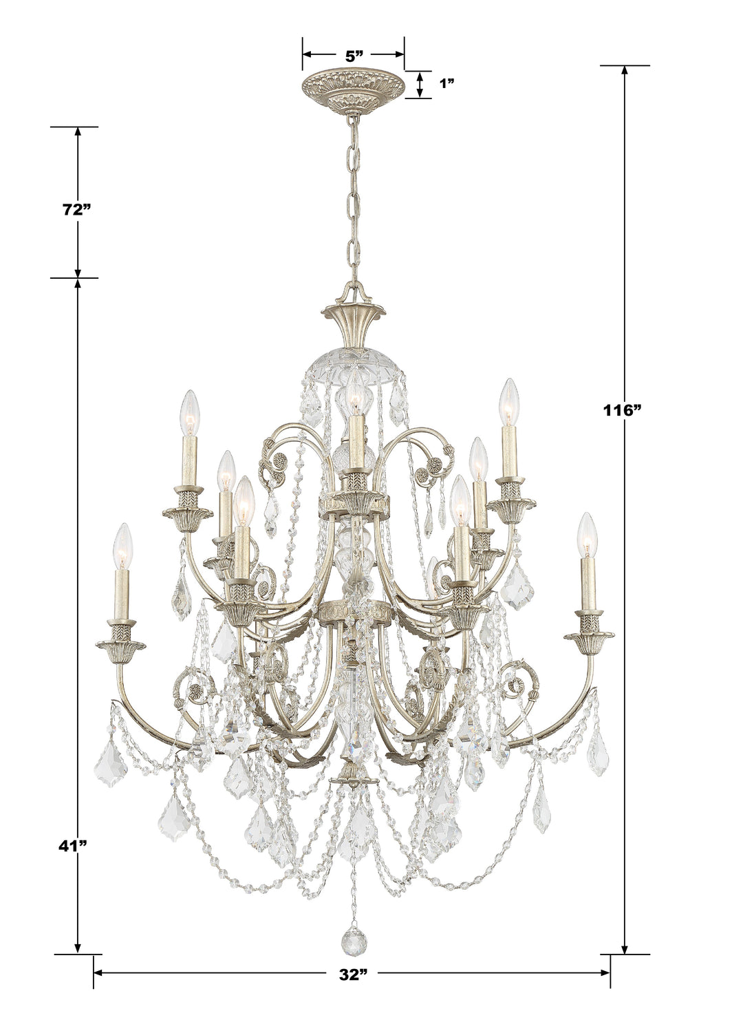 Crystorama Regis 12 Light Hand Cut Crystal Olde Silver Chandelier