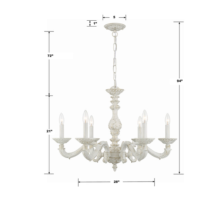 Crystorama Paris Market 6 Light Antique White Chandelier