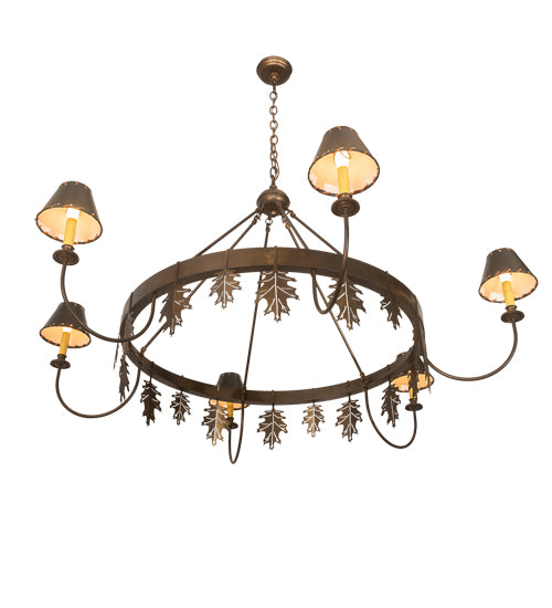 57" Wide Oak Leaf 6 Lt Chandelier