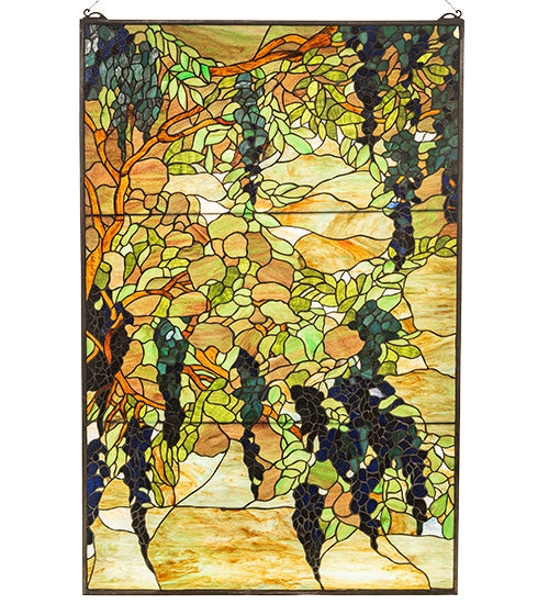 32" Wide X 48" High Tiffany Wisteria & Snowball Stained Glass Window