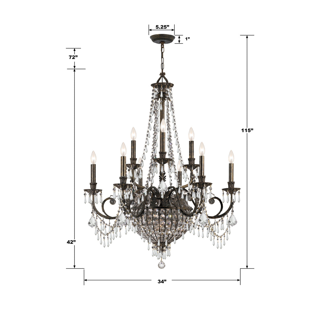 Crystorama Vanderbilt 12 Light Hand Cut Crystal English Bronze Chandelier