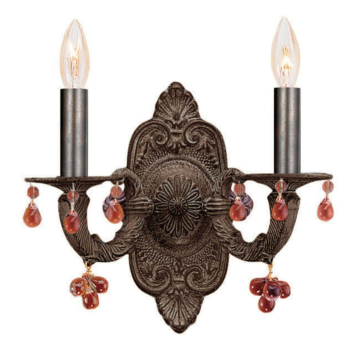 Crystorama Paris Market 2 Light Amber Crystal Venetian Bronze Sconce