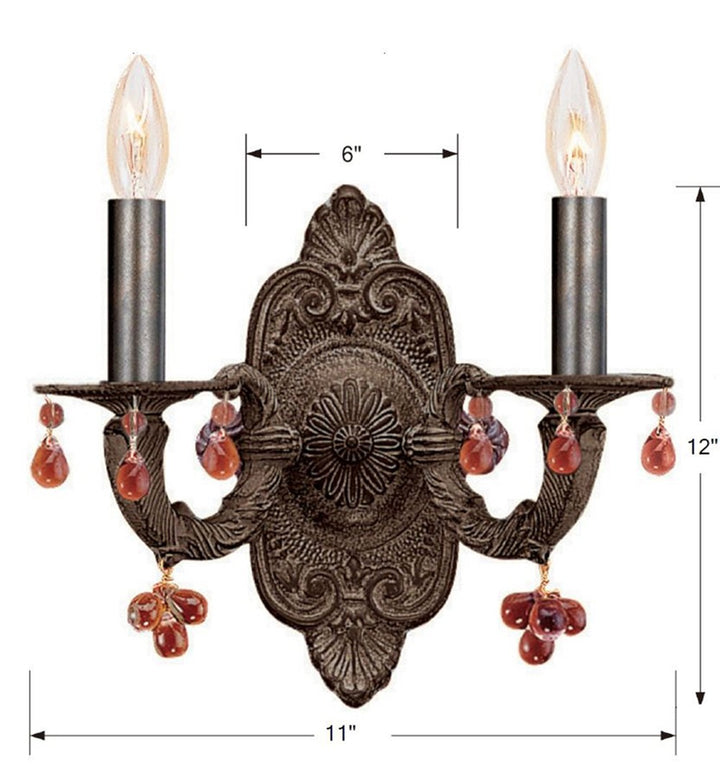 Crystorama Paris Market 2 Light Amber Crystal Venetian Bronze Sconce