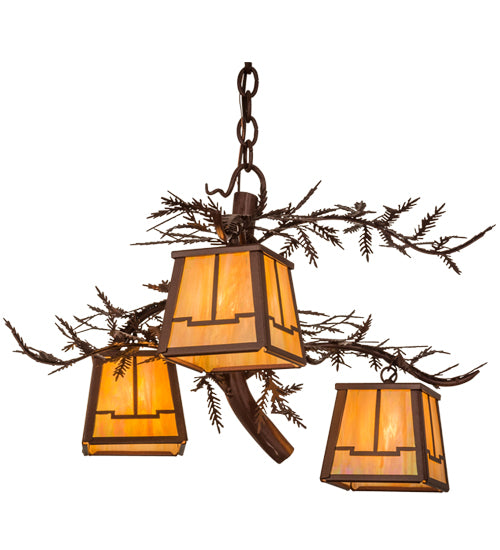 28"W Pine Branch Valley View 3 Lt Chandelier