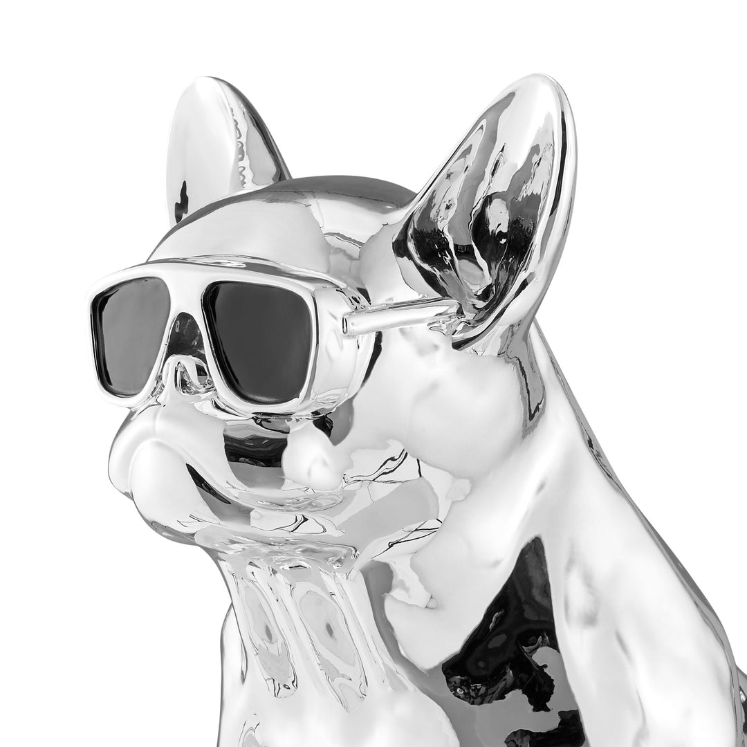 French Bulldog Sitting Sculpture / Chrome & Black