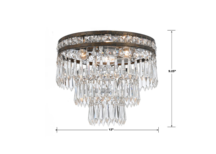 Crystorama Mercer 3 Light Hand Cut Crystal English Bronze Flush Mount