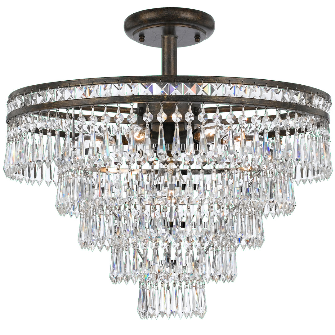 Crystorama Mercer 7 Light Hand Cut Crystal English Bronze Semi Flush Mount