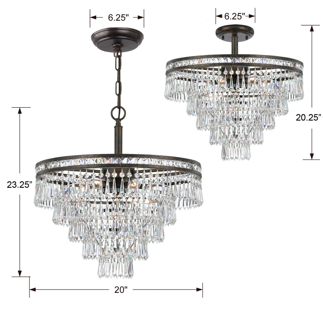 Crystorama Mercer 7 Light Hand Cut Crystal English Bronze Semi Flush Mount