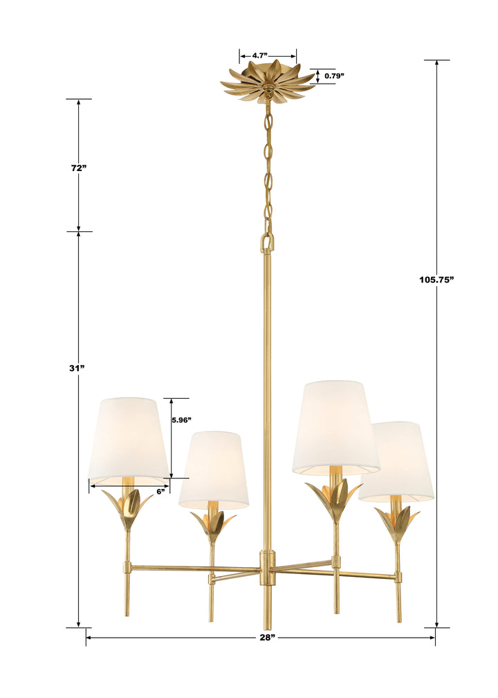 Crystorama Broche 4 Light Antique Gold Chandelier