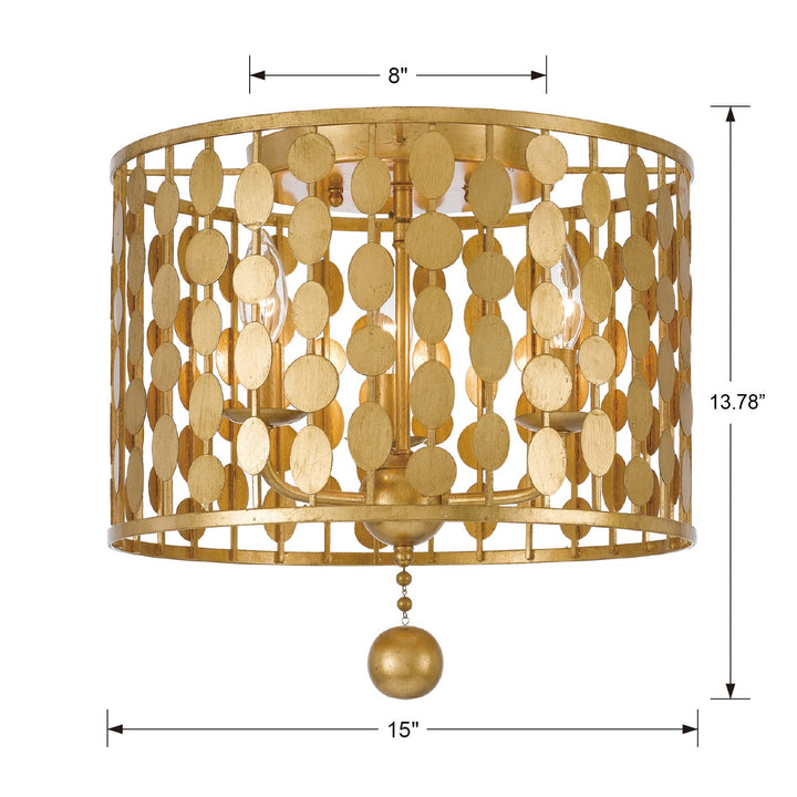 Crystorama Layla 3 Light Antique Gold Flush Mount